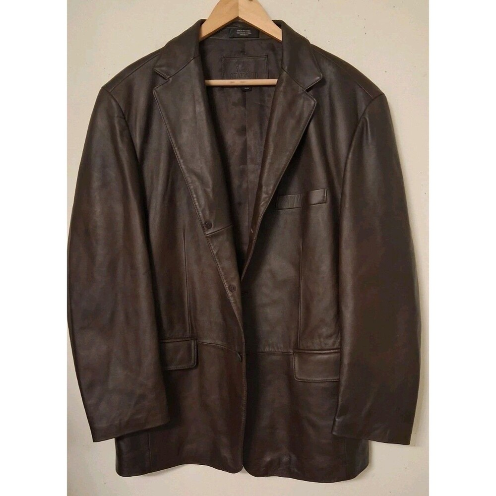 Stafford Mens Brown Leather Sport Coat 3 Button Blazer Size L Chocolate Brown